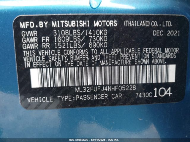 ML32FUFJ4NHF05228 Mitsubishi Mirage G4 Black Edition