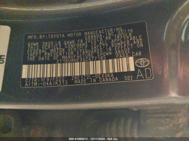 2T1BURHEXGC677185 Toyota Corolla S Plus
