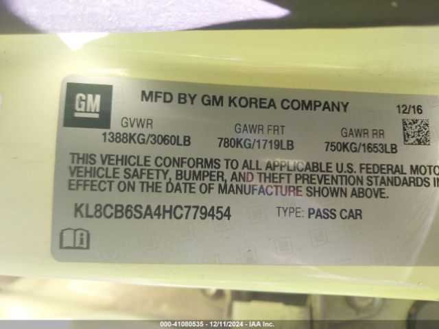 KL8CB6SA4HC779454 Chevrolet Spark Ls Cvt