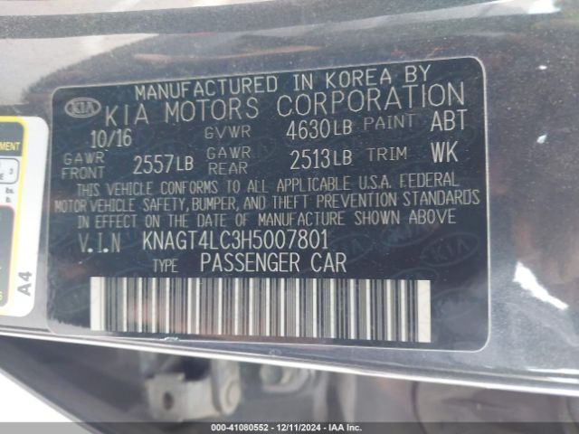 KNAGT4LC3H5007801 KIA OPTIMA HYBRID