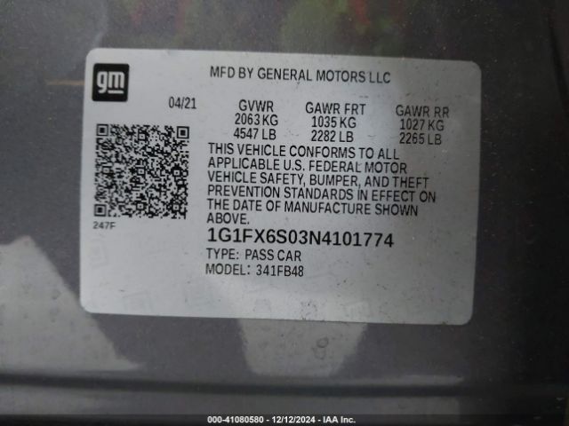 1G1FX6S03N4101774 Chevrolet Bolt Ev Fwd 2lt
