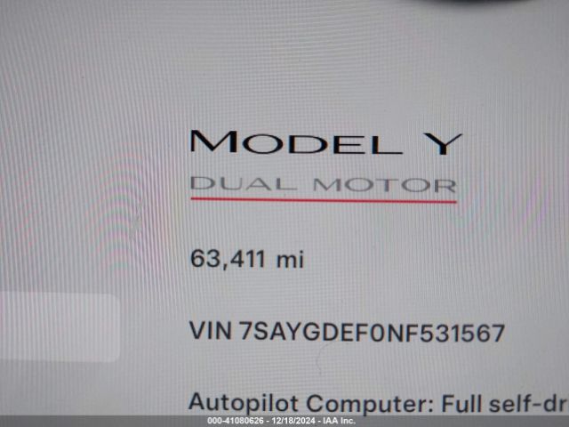7SAYGDEF0NF531567 Tesla Model Y Performance Dual Motor All-wheel Drive
