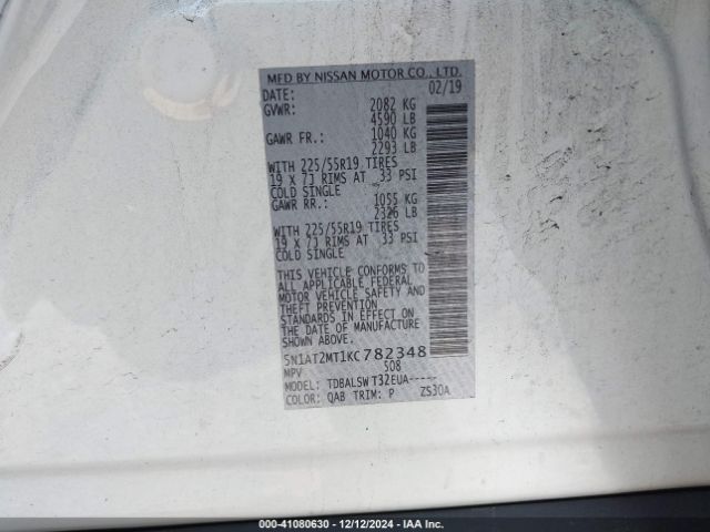 5N1AT2MT1KC782348 Nissan Rogue Sl