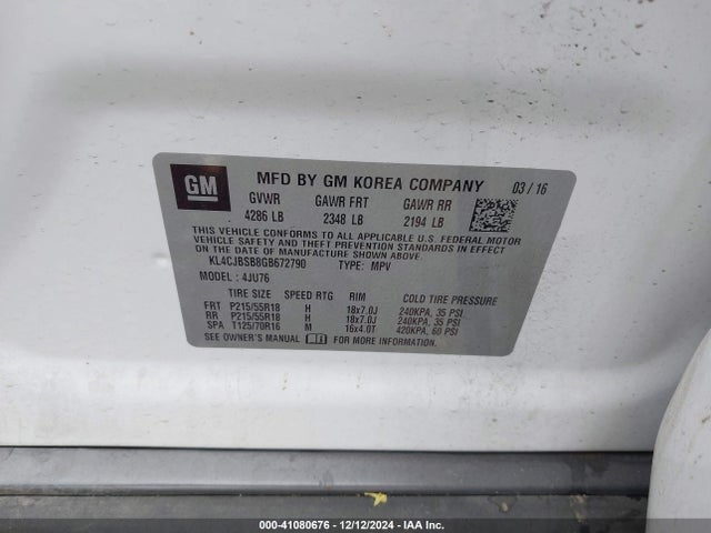 KL4CJBSB8GB672790 Buick Encore Convenience