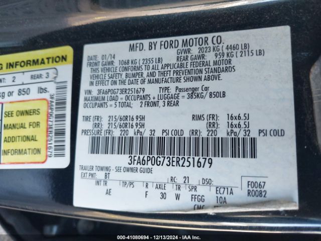 3FA6P0G73ER251679 Ford FUSION S
