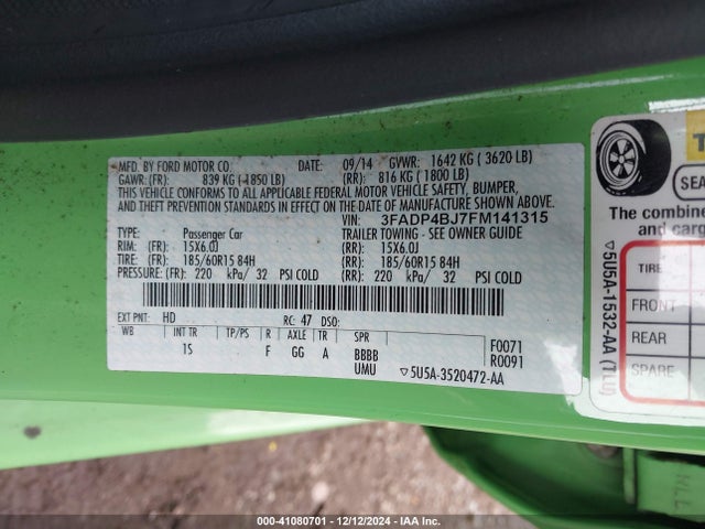 Ford FIESTA SE 2015 3FADP4BJ7FM141315 Image 9