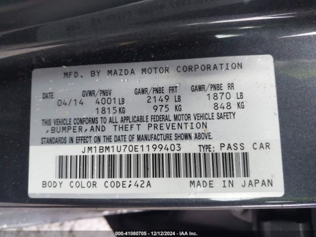 JM1BM1U70E1199403 Mazda Mazda3 I Sport