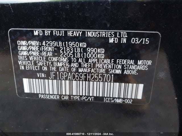Subaru Impreza 2.0i Premium 2015 JF1GPAC69FH255701 Image 9