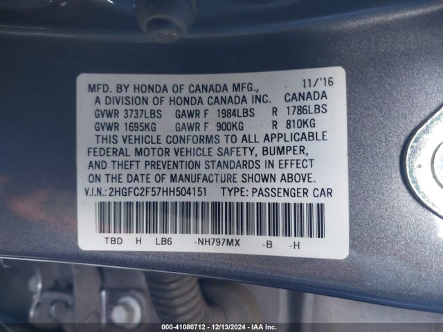 Honda Civic Lx 2017 2HGFC2F57HH504151 Image 9