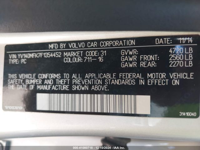 YV140MFK7F1354452 Volvo S60 T5 Premier