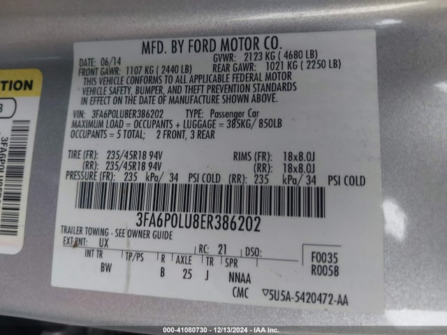 Ford Fusion Hybrid Se 2014 3FA6P0LU8ER386202 Image 9