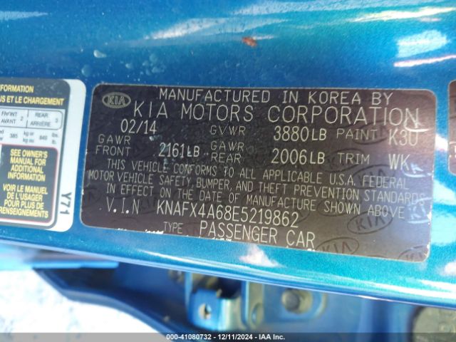 KNAFX4A68E5219862 KIA FORTE LX
