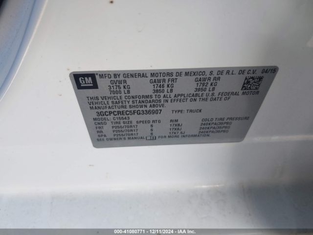 3GCPCREC5FG336907 Chevrolet Silverado 1500 Lt