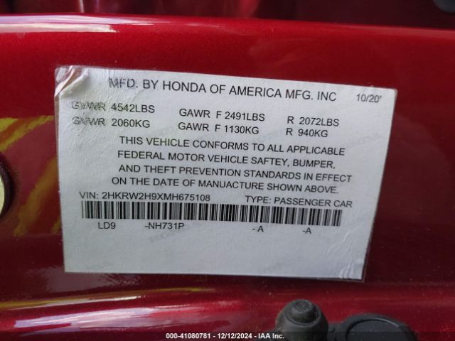 7FARW2H99NE025769 Honda Cr-v Awd Touring