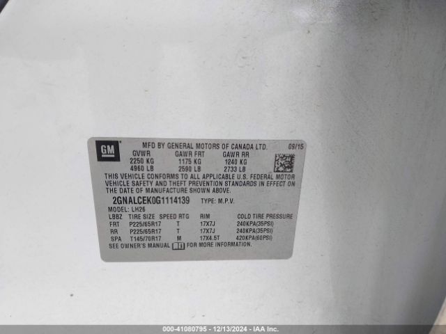 2GNALCEK0G1114139 Chevrolet EQUINOX LT