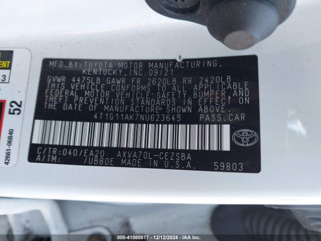 4T1G11AK7NU623645 Toyota CAMRY SE