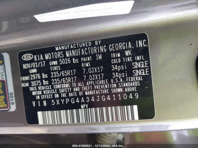 5XYPG4A34JG411049 KIA Sorento 2.4l L
