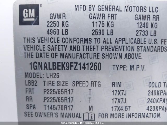 1GNALBEK9FZ141260 Chevrolet EQUINOX 1LT