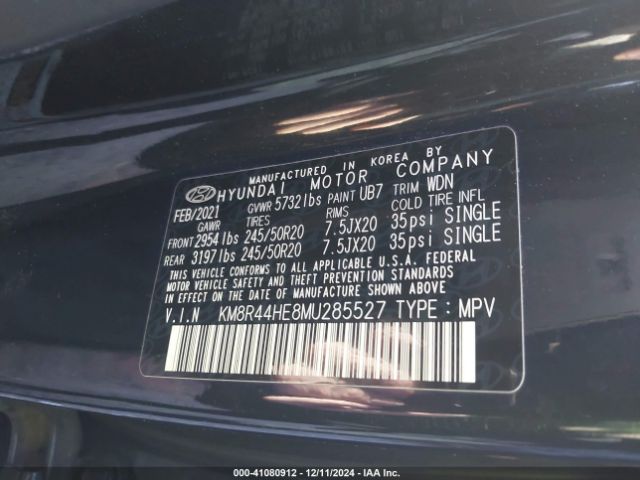 KM8R44HE8MU285527 Hyundai Palisade Sel