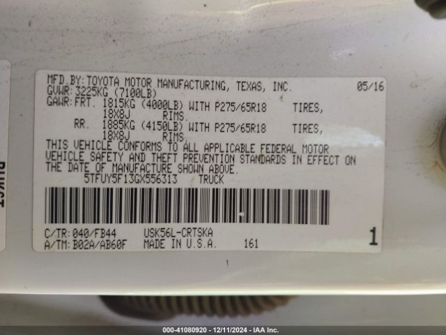 5TFUY5F13GX556313 Toyota Tundra Sr5 5.7l V8