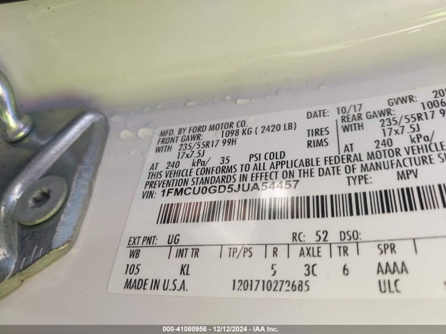 Ford ESCAPE SE 2018 1FMCU0GD5JUA54457 Image 9