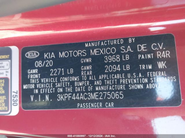 3KPF44AC3ME275065 KIA FORTE GT