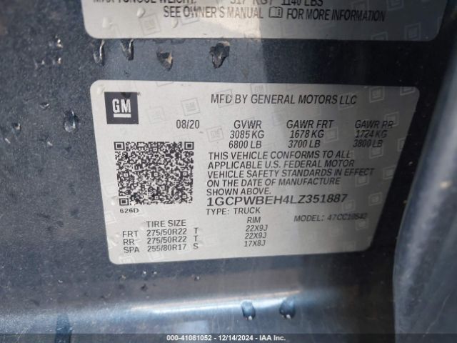 1GCPWBEH4LZ351887 Chevrolet Silverado 1500 2wd  Short Bed Custom