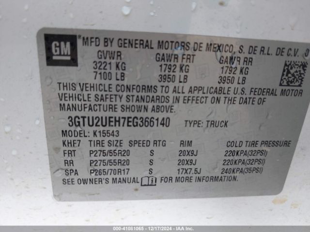 3GTU2UEH7EG366140 GMC Sierra 1500 Sle