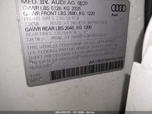 WA1DECF36M1021600 Audi Q3 Premium 45 Tfsi S Line Quattro Tiptronic
