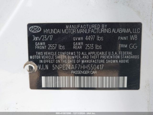 5NPE24AF7HH550417 Hyundai Sonata
