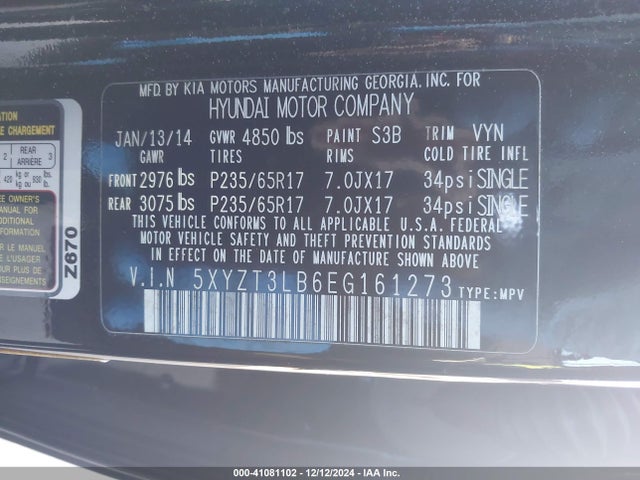 5XYZT3LB6EG161273 Hyundai Santa Fe Sport 2.4l