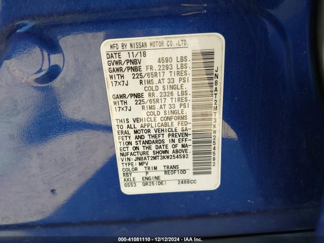 Nissan ROGUE SV 2019 JN8AT2MT3KW254592 Image 9