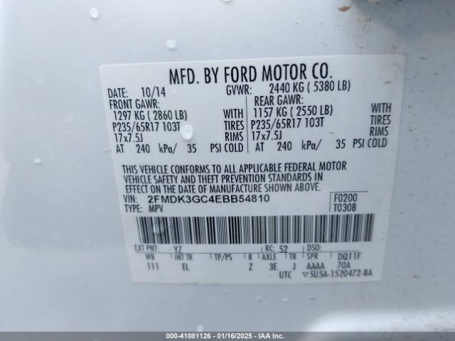 2FMDK3GC4EBB54810 Ford EDGE SE