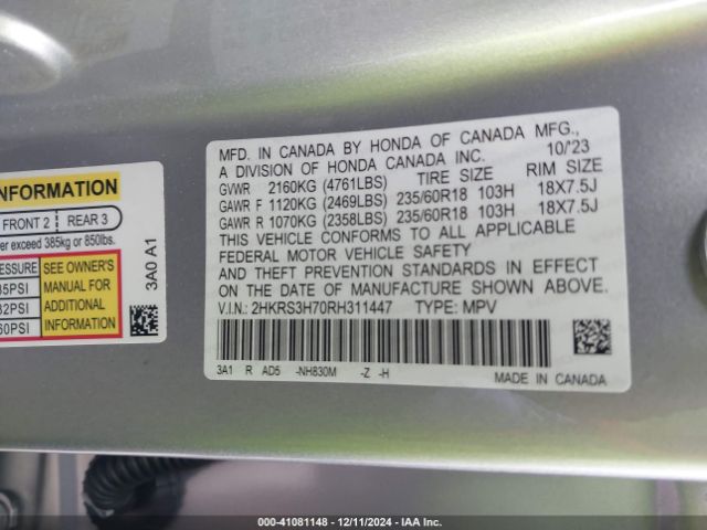 2HKRS3H70RH311447 Honda Cr-v Ex-l 2wd