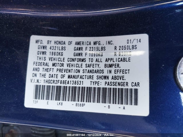 Honda Accord Ex-l 2014 1HGCR2F88EA138531 Image 9