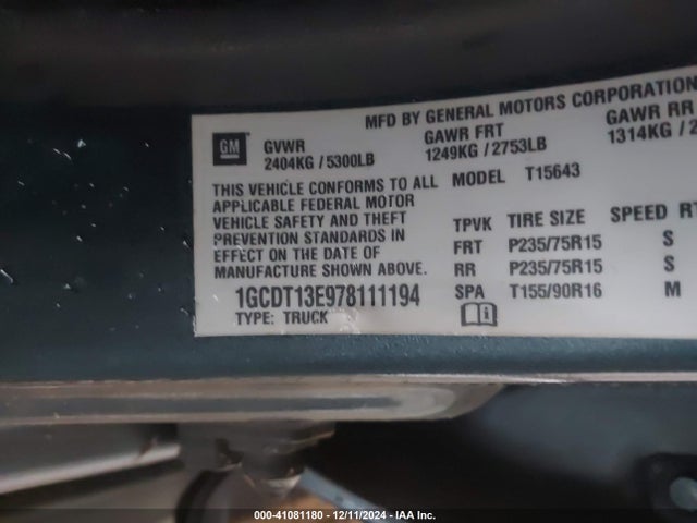 Продажа на аукционе авто 2007 Chevrolet Colorado Lt, vin: 1GCDT13E978111194, номер лота: 41081180