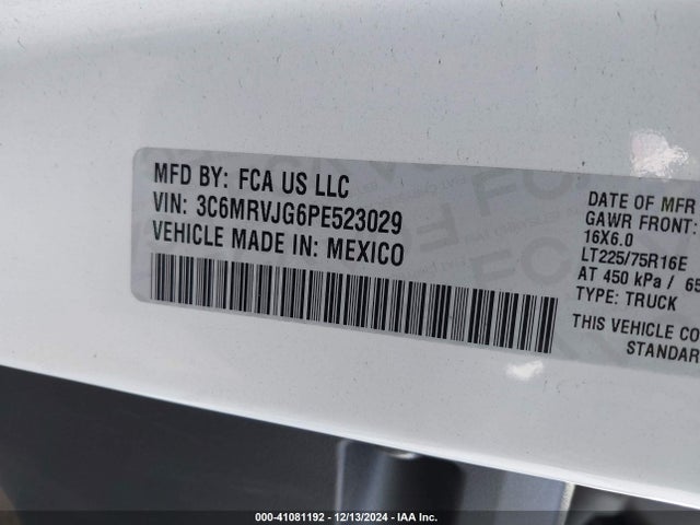 3C6MRVJG6PE523029 RAM Promaster 3500 Cargo Van High Roof 159 Wb Ext
