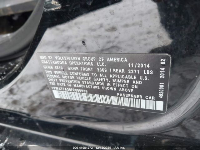1VWAT7A39FC050638 Volkswagen Passat 1.8t Wolfsburg Edition