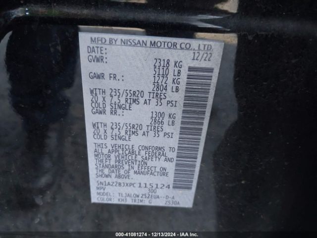 5N1AZ2BJXPC115124 Nissan Murano Sv Fwd