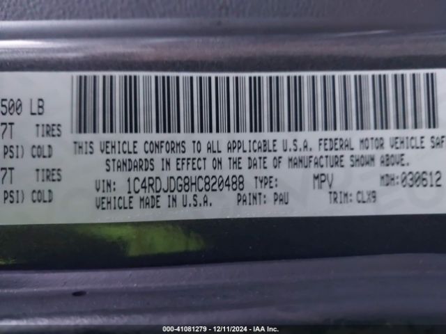 1C4RDJDG8HC820488 Dodge Durango Gt Awd