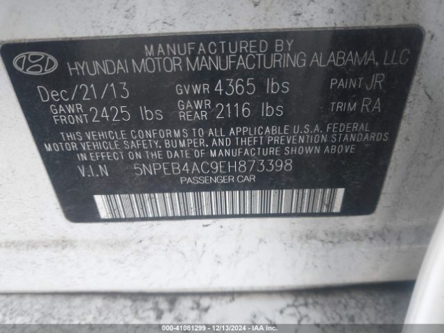 5NPEB4AC9EH873398 Hyundai SONATA GLS