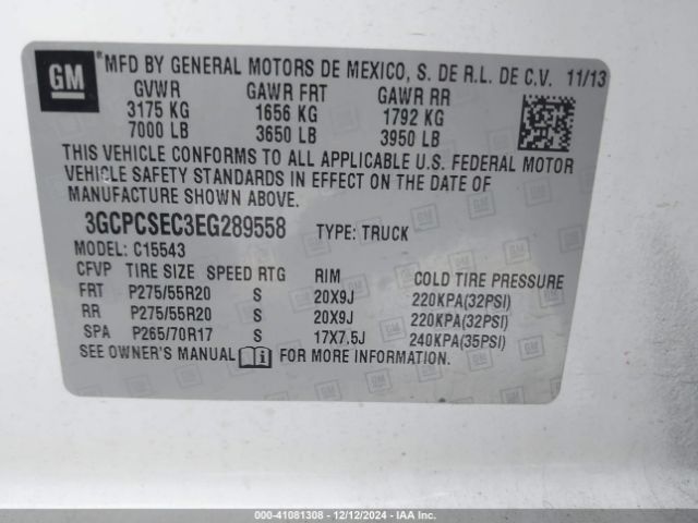 3GCPCSEC3EG289558 Chevrolet Silverado 1500 1lz