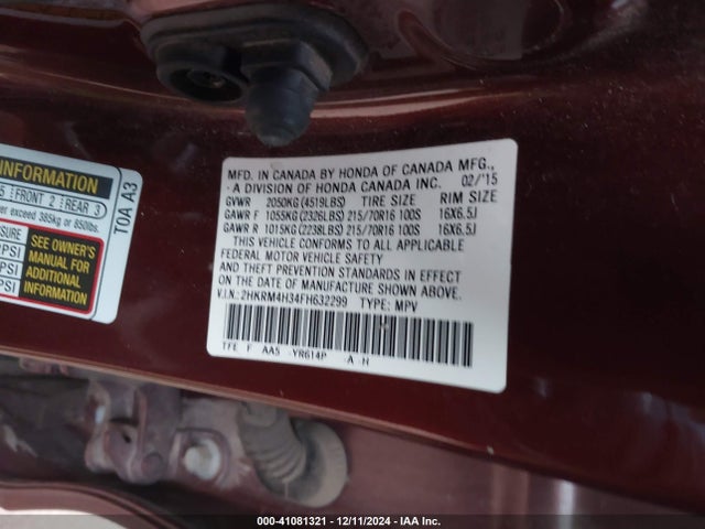 Honda CR-V LX 2015 2HKRM4H34FH632299 Image 9