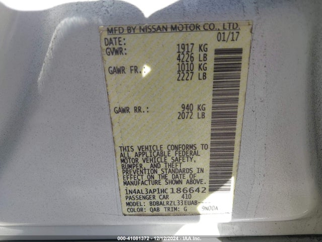 Nissan Altima 2.5 Sl 2017 1N4AL3AP1HC186642 Image 9