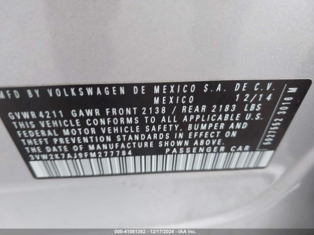3VW2K7AJ9FM277784 Volkswagen Jetta 2.0l S
