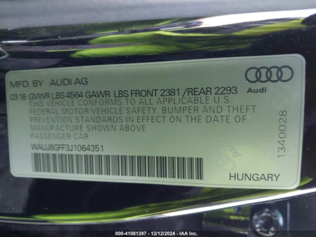 WAUJ8GFF3J1064351 Audi A3 2.0t Premium/2.0t Tech Premium