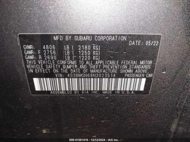 4S3BWGN68N3023514 Subaru Legacy Limited Xt