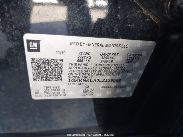 1GKKNKLA0LZ139558 GMC Acadia Fwd Sle