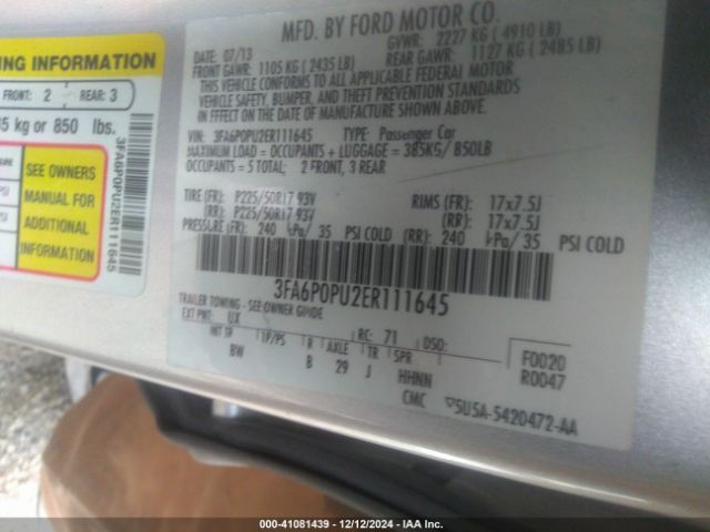 3FA6P0PU2ER111645 Ford Fusion Energi Se Luxury