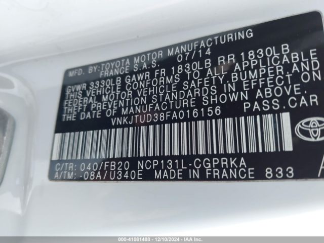 VNKJTUD38FA016156 Toyota YARIS LE